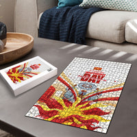 North Macedonia Independence Day Puzzle Ilinden Monument Raised Fist Jets Flag