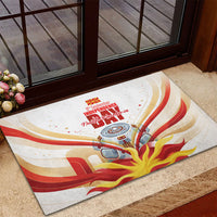 North Macedonia Independence Day Rubber Doormat Ilinden Monument Raised Fist Jets Flag