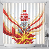 North Macedonia Independence Day Shower Curtain Ilinden Monument Raised Fist Jets Flag