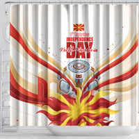 North Macedonia Independence Day Shower Curtain Ilinden Monument Raised Fist Jets Flag