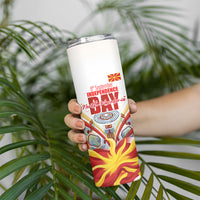 North Macedonia Independence Day Skinny Tumbler Ilinden Monument Raised Fist Jets Flag