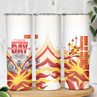 North Macedonia Independence Day Skinny Tumbler Ilinden Monument Raised Fist Jets Flag