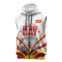 North Macedonia Independence Day Sleeveless Zip Hoodie Ilinden Monument Raised Fist Jets Flag