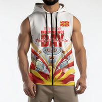 North Macedonia Independence Day Sleeveless Zip Hoodie Ilinden Monument Raised Fist Jets Flag