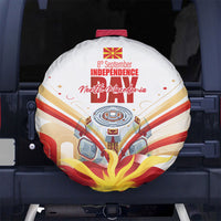 North Macedonia Independence Day Spare Tire Cover Ilinden Monument Raised Fist Jets Flag