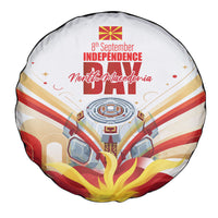 North Macedonia Independence Day Spare Tire Cover Ilinden Monument Raised Fist Jets Flag