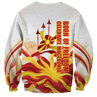 North Macedonia Independence Day Sweatshirt Ilinden Monument Raised Fist Jets Flag