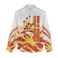 North Macedonia Independence Day Women Casual Shirt Ilinden Monument Raised Fist Jets Flag