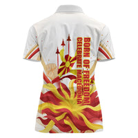 North Macedonia Independence Day Women Polo Shirt Ilinden Monument Raised Fist Jets Flag