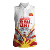 North Macedonia Independence Day Women Sleeveless Polo Shirt Ilinden Monument Raised Fist Jets Flag