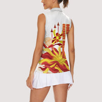 North Macedonia Independence Day Women Sleeveless Polo Shirt Ilinden Monument Raised Fist Jets Flag