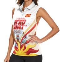 North Macedonia Independence Day Women Sleeveless Polo Shirt Ilinden Monument Raised Fist Jets Flag