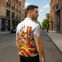 North Macedonia Independence Day Zipper Polo Shirt Ilinden Monument Raised Fist Jets Flag