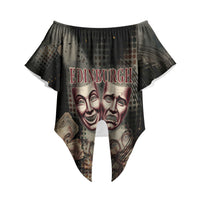 Edinburgh Fringe Off Shoulder Wrap Waist Top Scotland Fringe Arts Comedy Tragedy Masks Castle Moon
