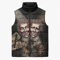 Edinburgh Fringe Sleeveless Puffer Jacket Scotland Fringe Arts Comedy Tragedy Masks Castle Moon