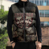 Edinburgh Fringe Sleeveless Puffer Jacket Scotland Fringe Arts Comedy Tragedy Masks Castle Moon