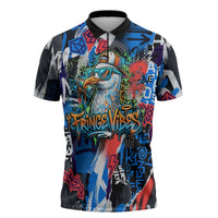 Edinburgh Fringe Festival Zipper Polo Shirt Fringe Vibes Graffiti Seagull Scotland Bagpipes Street Art