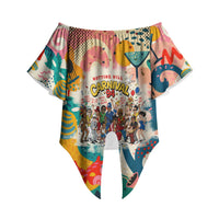 Notting Hill Carnival 94 Off Shoulder Wrap Waist Top Vintage Festival Music Caribbean Dancers Steel Drums Pop Art