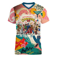Notting Hill Carnival 94 Women V-Neck T-Shirt Vintage Festival Music Caribbean Dancers Steel Drums Pop Art