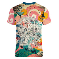 Notting Hill Carnival 94 Women V-Neck T-Shirt Vintage Festival Music Caribbean Dancers Steel Drums Pop Art