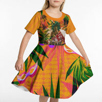 Notting Hill Carnival Kid Short Sleeve Dress Caribbean Culture Music Festival Feathered Dancer Tropical