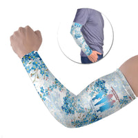 Promoted To Grandparents Arm Sleeves Family Generations Blue Floral Silhouette Art