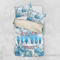 Promoted To Grandparents Bedding Set Family Generations Blue Floral Silhouette Art