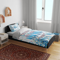 Promoted To Grandparents Bedding Set Family Generations Blue Floral Silhouette Art