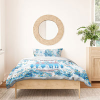 Promoted To Grandparents Bedding Set Family Generations Blue Floral Silhouette Art
