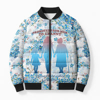 Promoted To Grandparents Bomber Puffer Jacket Family Generations Blue Floral Silhouette Art