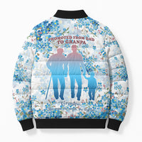 Promoted To Grandparents Bomber Puffer Jacket Family Generations Blue Floral Silhouette Art
