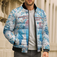Promoted To Grandparents Bomber Puffer Jacket Family Generations Blue Floral Silhouette Art