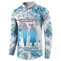 Promoted To Grandparents Button Sweatshirt Family Generations Blue Floral Silhouette Art