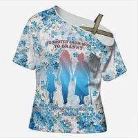 Promoted To Grandparents Cross Shoulder Shirt Family Generations Blue Floral Silhouette Art