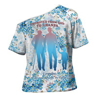 Promoted To Grandparents Cross Shoulder Shirt Family Generations Blue Floral Silhouette Art