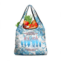 Promoted To Grandparents Grocery Bag Family Generations Blue Floral Silhouette Art