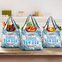 Promoted To Grandparents Grocery Bag Family Generations Blue Floral Silhouette Art