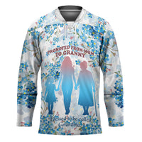 Promoted To Grandparents Hockey Jersey Family Generations Blue Floral Silhouette Art