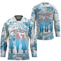 Promoted To Grandparents Hockey Jersey Family Generations Blue Floral Silhouette Art
