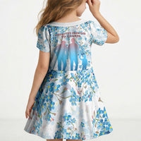 Promoted To Grandparents Kid Short Sleeve Dress Family Generations Blue Floral Silhouette Art