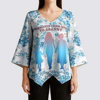 Promoted To Grandparents Kimono Sleeve Blouse Family Generations Blue Floral Silhouette Art