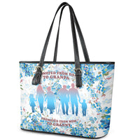 Promoted To Grandparents Leather Tote Bag Family Generations Blue Floral Silhouette Art