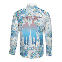 Promoted To Grandparents Long Sleeve Button Shirt Family Generations Blue Floral Silhouette Art