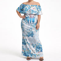 Promoted To Grandparents Off Shoulder Maxi Dress Family Generations Blue Floral Silhouette Art