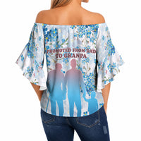 Promoted To Grandparents Off Shoulder Wrap Waist Top Family Generations Blue Floral Silhouette Art