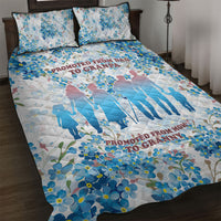 Promoted To Grandparents Quilt Bed Set Family Generations Blue Floral Silhouette Art