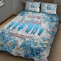 Promoted To Grandparents Quilt Bed Set Family Generations Blue Floral Silhouette Art