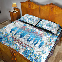 Promoted To Grandparents Quilt Bed Set Family Generations Blue Floral Silhouette Art