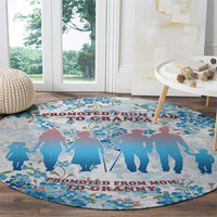 Promoted To Grandparents Round Carpet Family Generations Blue Floral Silhouette Art