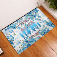 Promoted To Grandparents Rubber Doormat Family Generations Blue Floral Silhouette Art